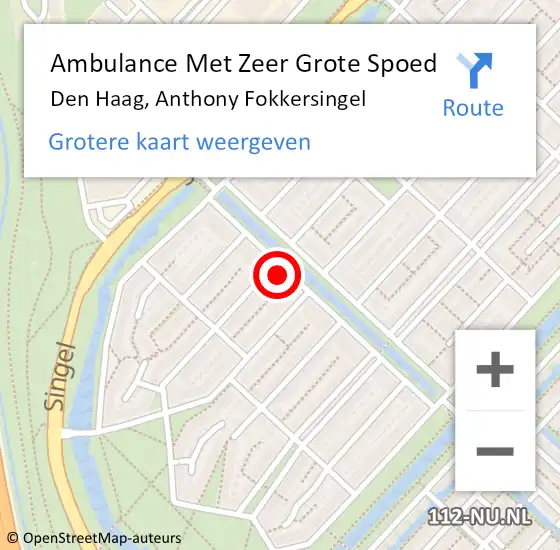 Locatie op kaart van de 112 melding: Ambulance Met Zeer Grote Spoed Naar Den Haag, Anthony Fokkersingel op 21 augustus 2024 20:54