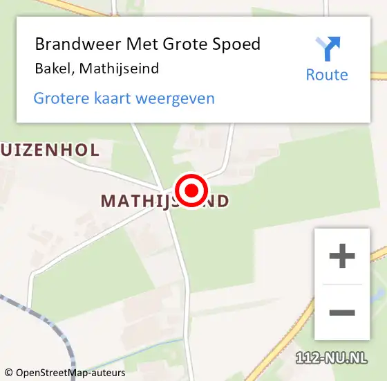 Locatie op kaart van de 112 melding: Brandweer Met Grote Spoed Naar Bakel, Mathijseind op 21 augustus 2024 21:15