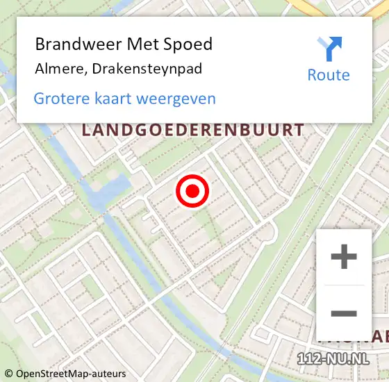 Locatie op kaart van de 112 melding: Brandweer Met Spoed Naar Almere, Drakensteynpad op 21 augustus 2024 21:35