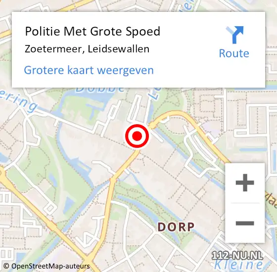 Locatie op kaart van de 112 melding: Politie Met Grote Spoed Naar Zoetermeer, Leidsewallen op 21 augustus 2024 21:59