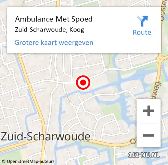 Locatie op kaart van de 112 melding: Ambulance Met Spoed Naar Zuid-Scharwoude, Koog op 21 augustus 2024 22:14