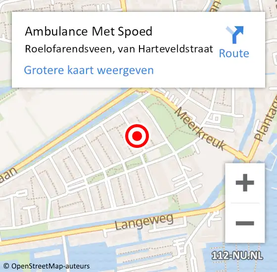 Locatie op kaart van de 112 melding: Ambulance Met Spoed Naar Roelofarendsveen, van Harteveldstraat op 21 augustus 2024 22:16