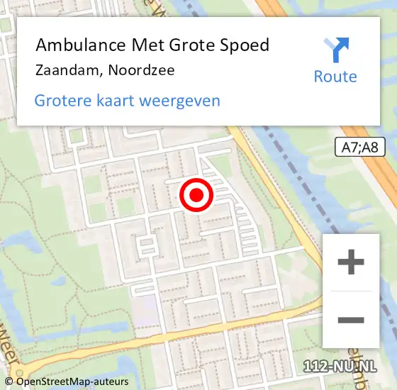 Locatie op kaart van de 112 melding: Ambulance Met Grote Spoed Naar Zaandam, Noordzee op 21 augustus 2024 22:45