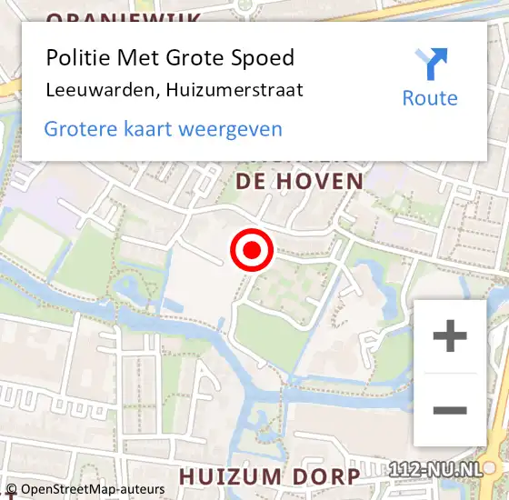 Locatie op kaart van de 112 melding: Politie Met Grote Spoed Naar Leeuwarden, Huizumerstraat op 21 augustus 2024 22:45