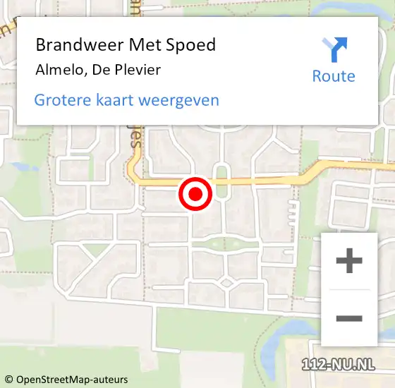 Locatie op kaart van de 112 melding: Brandweer Met Spoed Naar Almelo, De Plevier op 21 augustus 2024 22:52