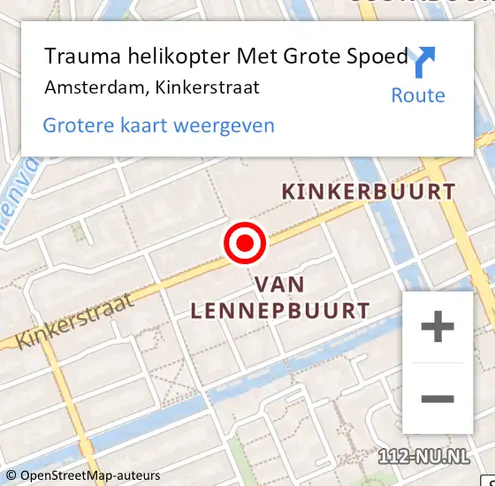 Locatie op kaart van de 112 melding: Trauma helikopter Met Grote Spoed Naar Amsterdam, Kinkerstraat op 21 augustus 2024 22:56