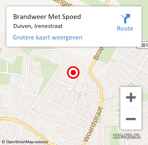 Locatie op kaart van de 112 melding: Brandweer Met Spoed Naar Duiven, Irenestraat op 21 augustus 2024 23:12