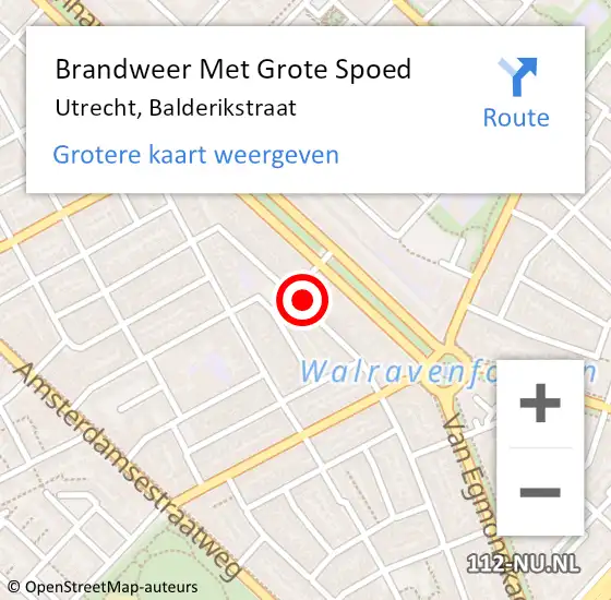 Locatie op kaart van de 112 melding: Brandweer Met Grote Spoed Naar Utrecht, Balderikstraat op 21 augustus 2024 23:21