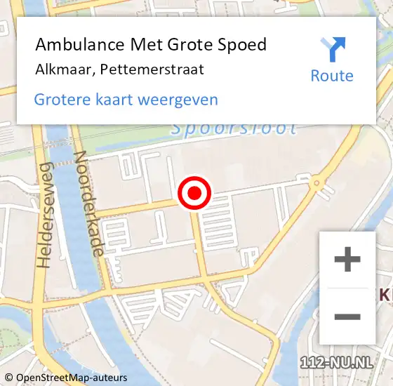 Locatie op kaart van de 112 melding: Ambulance Met Grote Spoed Naar Alkmaar, Pettemerstraat op 21 augustus 2024 23:38