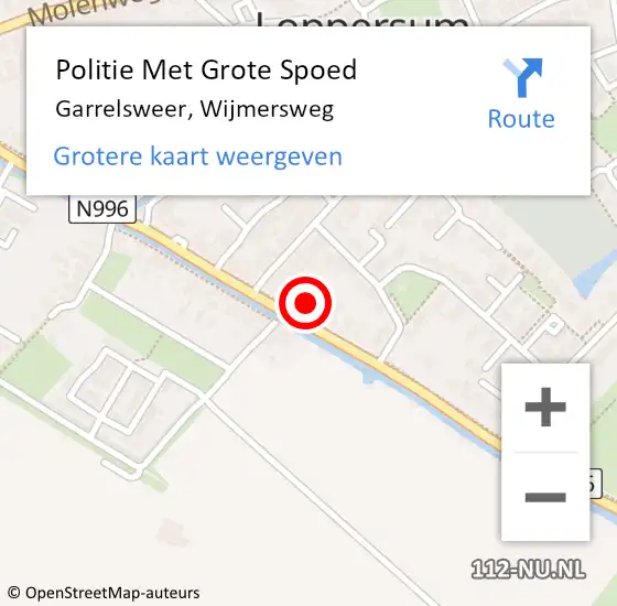 Locatie op kaart van de 112 melding: Politie Met Grote Spoed Naar Garrelsweer, Wijmersweg op 22 augustus 2024 01:00