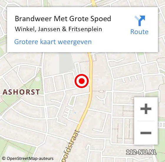 Locatie op kaart van de 112 melding: Brandweer Met Grote Spoed Naar Winkel, Janssen & Fritsenplein op 22 augustus 2024 01:06