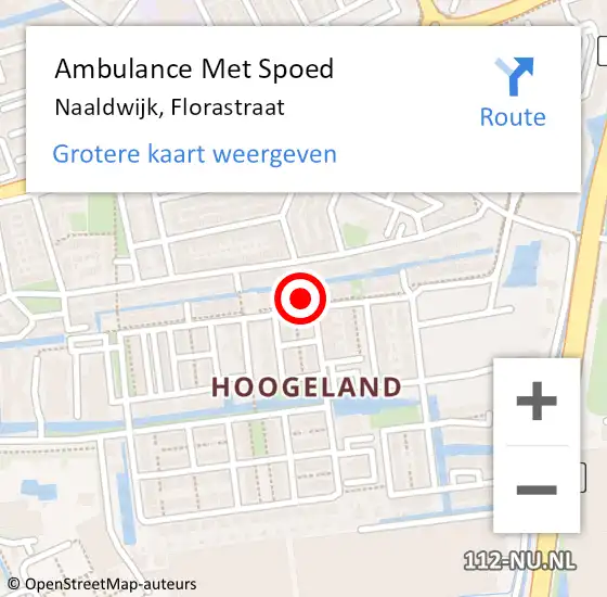 Locatie op kaart van de 112 melding: Ambulance Met Spoed Naar Naaldwijk, Florastraat op 22 augustus 2024 01:12