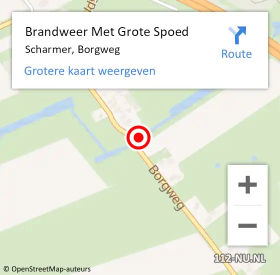 Locatie op kaart van de 112 melding: Brandweer Met Grote Spoed Naar Scharmer, Borgweg op 22 augustus 2024 01:24