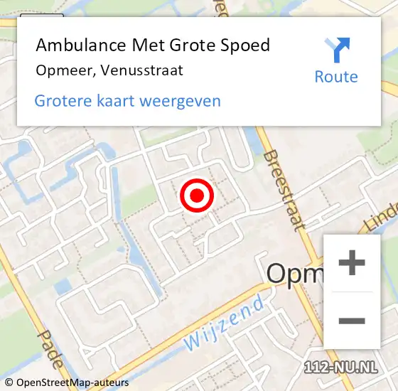 Locatie op kaart van de 112 melding: Ambulance Met Grote Spoed Naar Opmeer, Venusstraat op 22 augustus 2024 02:46