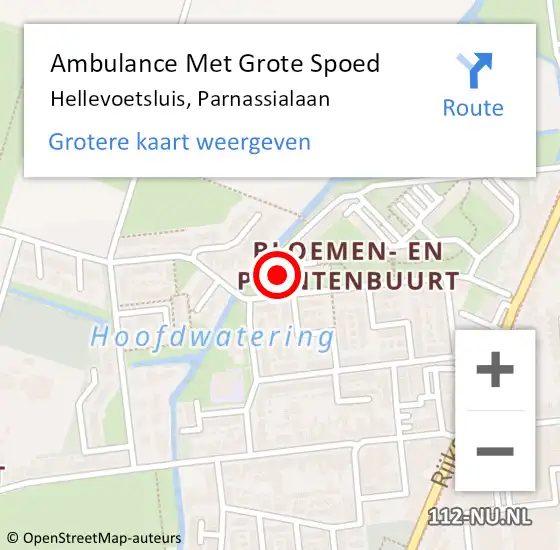 Locatie op kaart van de 112 melding: Ambulance Met Grote Spoed Naar Hellevoetsluis, Parnassialaan op 22 augustus 2024 02:54