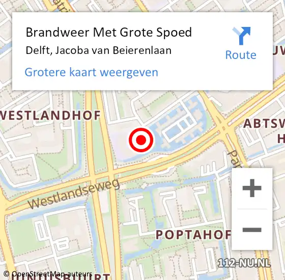 Locatie op kaart van de 112 melding: Brandweer Met Grote Spoed Naar Delft, Jacoba van Beierenlaan op 22 augustus 2024 03:29