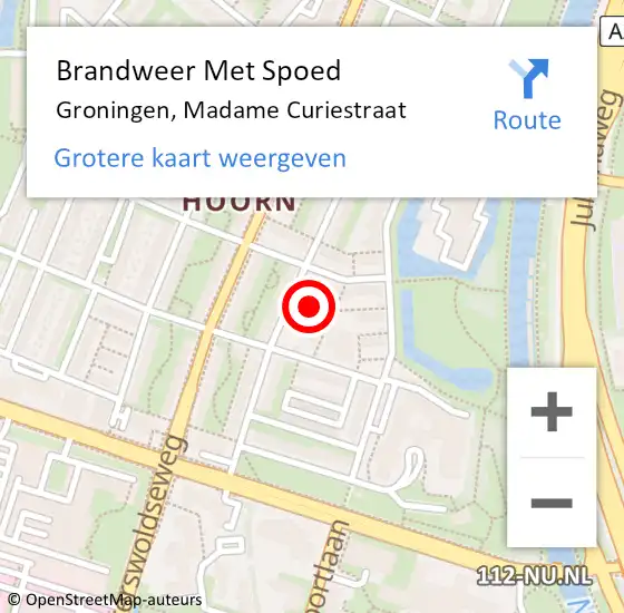 Locatie op kaart van de 112 melding: Brandweer Met Spoed Naar Groningen, Madame Curiestraat op 22 augustus 2024 06:55