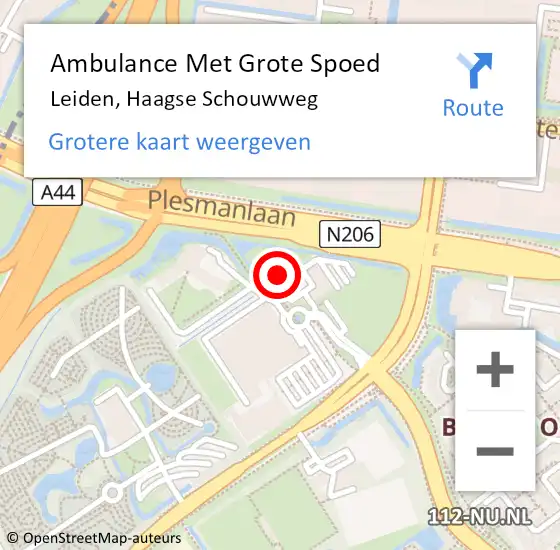 Locatie op kaart van de 112 melding: Ambulance Met Grote Spoed Naar Leiden, Haagse Schouwweg op 22 augustus 2024 07:10