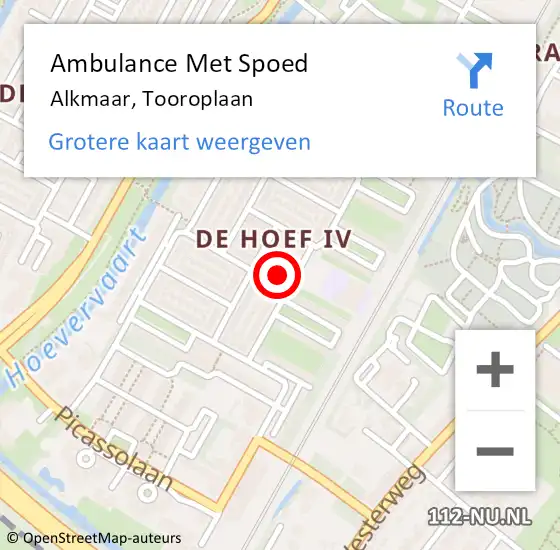 Locatie op kaart van de 112 melding: Ambulance Met Spoed Naar Alkmaar, Tooroplaan op 22 augustus 2024 08:02