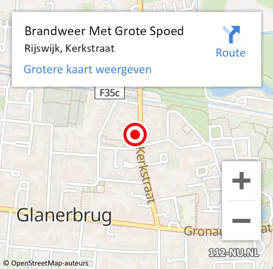 Locatie op kaart van de 112 melding: Brandweer Met Grote Spoed Naar Rijswijk, Kerkstraat op 22 augustus 2024 08:08