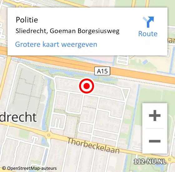 Locatie op kaart van de 112 melding: Politie Sliedrecht, Goeman Borgesiusweg op 22 augustus 2024 08:20