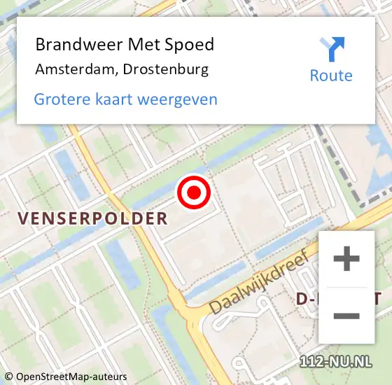 Locatie op kaart van de 112 melding: Brandweer Met Spoed Naar Amsterdam, Drostenburg op 22 augustus 2024 08:38