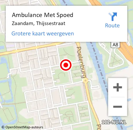 Locatie op kaart van de 112 melding: Ambulance Met Spoed Naar Zaandam, Thijssestraat op 22 augustus 2024 08:42