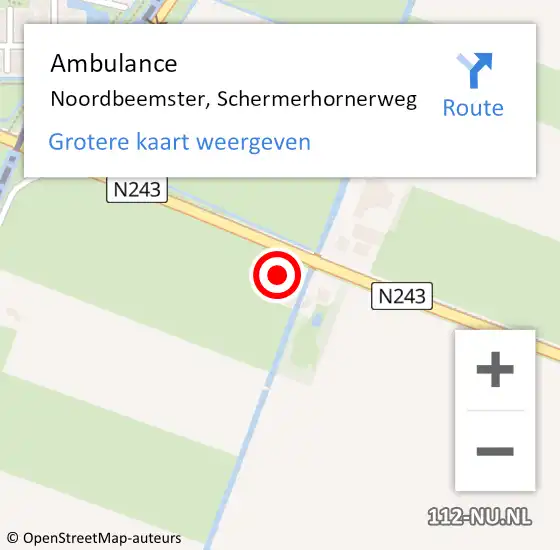 Locatie op kaart van de 112 melding: Ambulance Noordbeemster, Schermerhornerweg op 22 augustus 2024 09:02