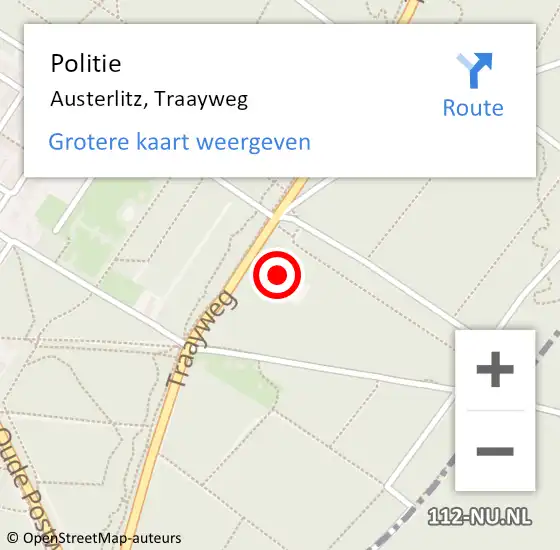 Locatie op kaart van de 112 melding: Politie Austerlitz, Traayweg op 22 augustus 2024 09:10