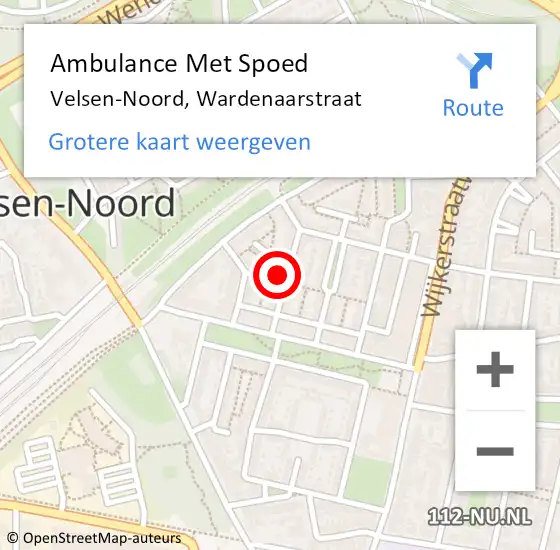 Locatie op kaart van de 112 melding: Ambulance Met Spoed Naar Velsen-Noord, Wardenaarstraat op 22 augustus 2024 09:34