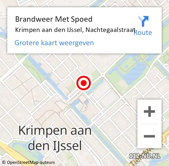 Locatie op kaart van de 112 melding: Brandweer Met Spoed Naar Krimpen aan den IJssel, Nachtegaalstraat op 22 augustus 2024 09:34