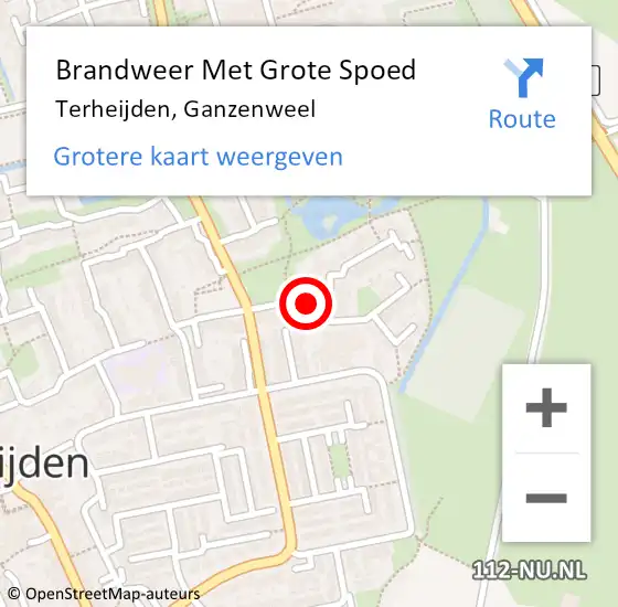 Locatie op kaart van de 112 melding: Brandweer Met Grote Spoed Naar Terheijden, Ganzenweel op 22 augustus 2024 09:40