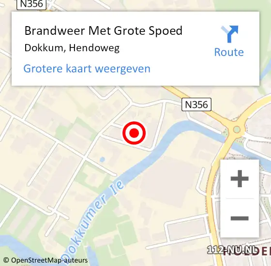 Locatie op kaart van de 112 melding: Brandweer Met Grote Spoed Naar Dokkum, Hendoweg op 22 augustus 2024 09:58