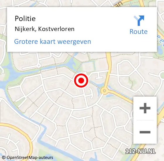 Locatie op kaart van de 112 melding: Politie Nijkerk, Kostverloren op 22 augustus 2024 10:05