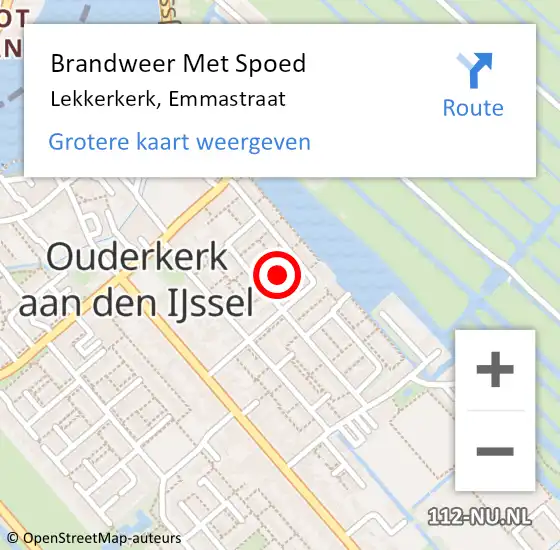 Locatie op kaart van de 112 melding: Brandweer Met Spoed Naar Lekkerkerk, Emmastraat op 22 augustus 2024 10:10