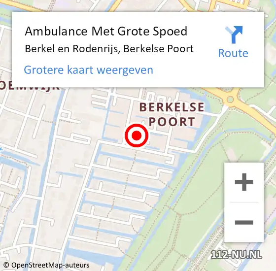 Locatie op kaart van de 112 melding: Ambulance Met Grote Spoed Naar Berkel en Rodenrijs, Berkelse Poort op 22 augustus 2024 10:34