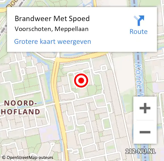 Locatie op kaart van de 112 melding: Brandweer Met Spoed Naar Voorschoten, Meppellaan op 22 augustus 2024 10:38