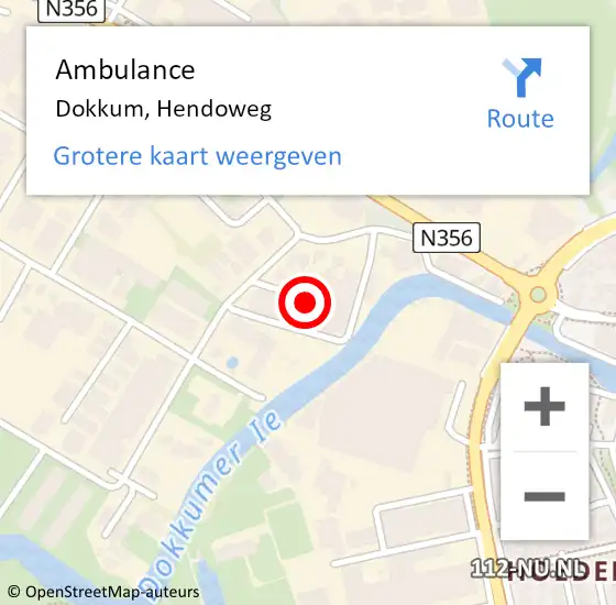 Locatie op kaart van de 112 melding: Ambulance Dokkum, Hendoweg op 22 augustus 2024 11:02