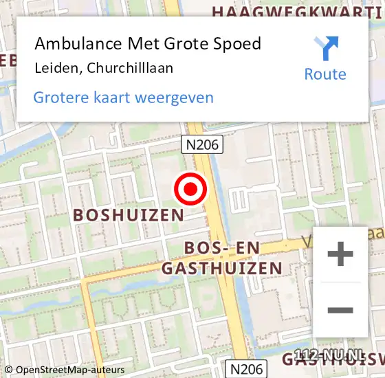 Locatie op kaart van de 112 melding: Ambulance Met Grote Spoed Naar Leiden, Churchilllaan op 22 augustus 2024 11:17