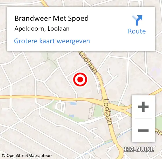 Locatie op kaart van de 112 melding: Brandweer Met Spoed Naar Apeldoorn, Loolaan op 22 augustus 2024 11:21