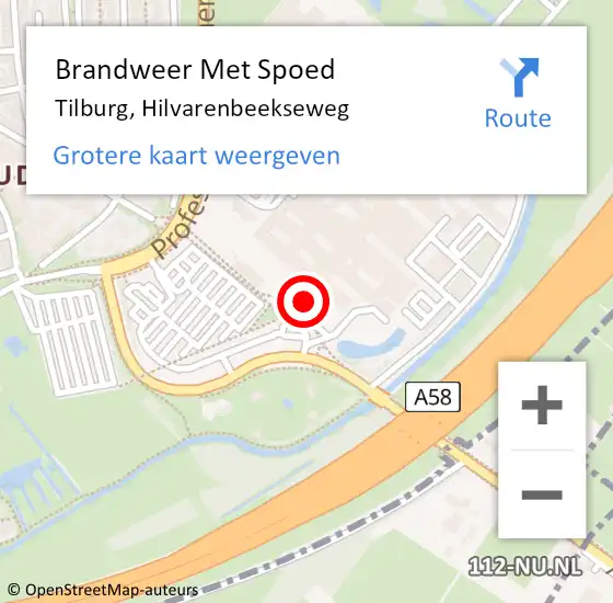 Locatie op kaart van de 112 melding: Brandweer Met Spoed Naar Tilburg, Hilvarenbeekseweg op 22 augustus 2024 11:22