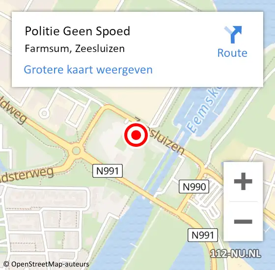 Locatie op kaart van de 112 melding: Politie Geen Spoed Naar Farmsum, Zeesluizen op 22 augustus 2024 11:44