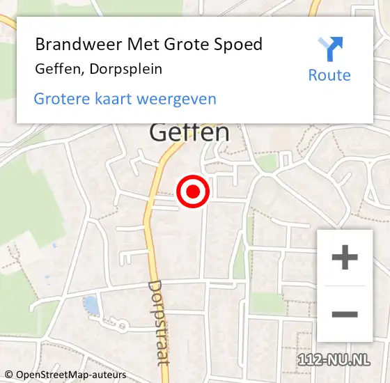 Locatie op kaart van de 112 melding: Brandweer Met Grote Spoed Naar Geffen, Dorpsplein op 22 augustus 2024 11:45