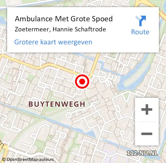 Locatie op kaart van de 112 melding: Ambulance Met Grote Spoed Naar Zoetermeer, Hannie Schaftrode op 22 augustus 2024 11:47