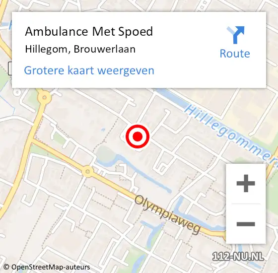 Locatie op kaart van de 112 melding: Ambulance Met Spoed Naar Hillegom, Brouwerlaan op 22 augustus 2024 11:48