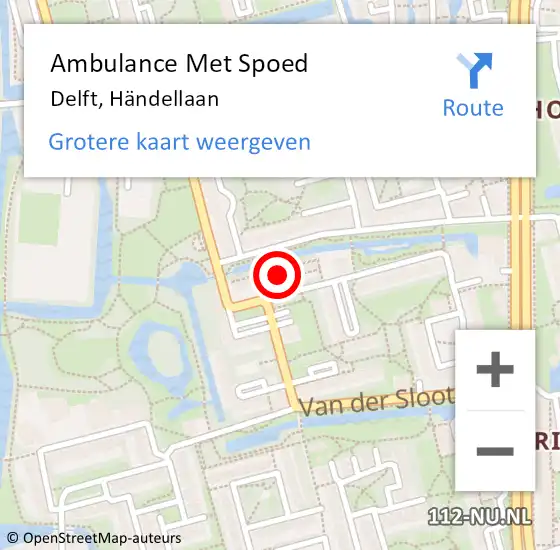 Locatie op kaart van de 112 melding: Ambulance Met Spoed Naar Delft, Händellaan op 22 augustus 2024 12:09