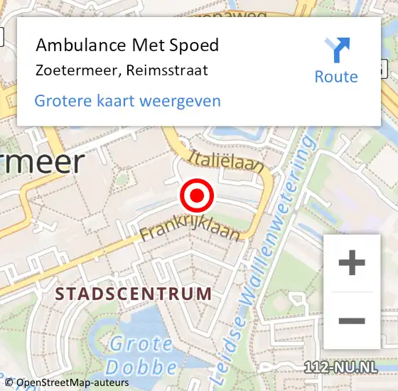 Locatie op kaart van de 112 melding: Ambulance Met Spoed Naar Zoetermeer, Reimsstraat op 22 augustus 2024 12:36