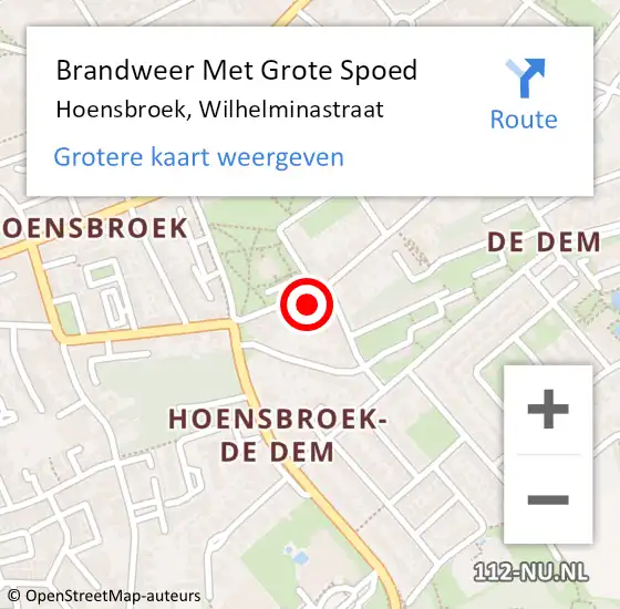 Locatie op kaart van de 112 melding: Brandweer Met Grote Spoed Naar Hoensbroek, Wilhelminastraat op 22 augustus 2024 12:38