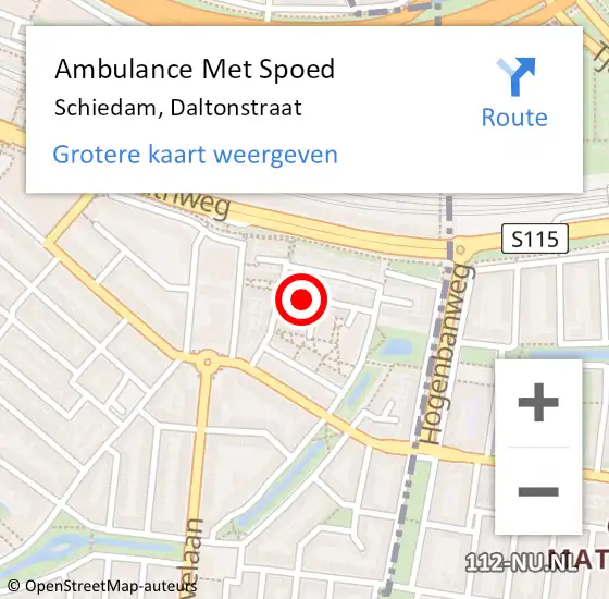 Locatie op kaart van de 112 melding: Ambulance Met Spoed Naar Schiedam, Daltonstraat op 22 augustus 2024 12:39