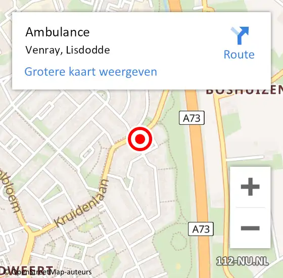 Locatie op kaart van de 112 melding: Ambulance Venray, Lisdodde op 17 oktober 2014 08:40